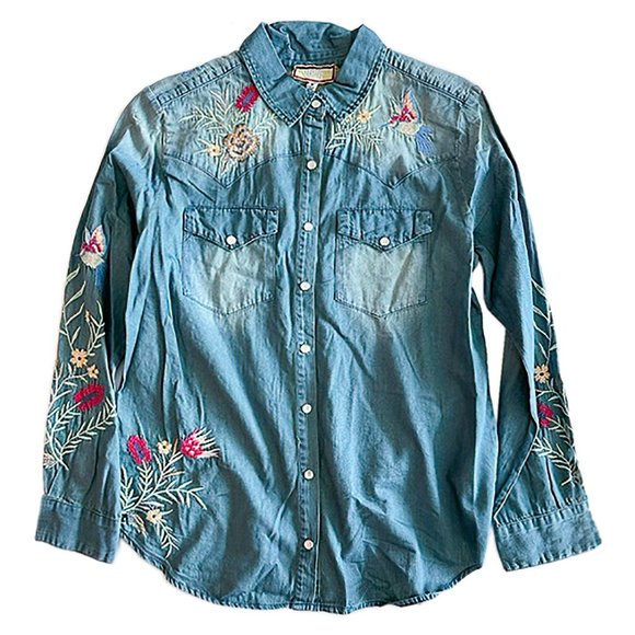 Johnny Was Tops Johnny Was Paloma Denim Western Shirt Cotton